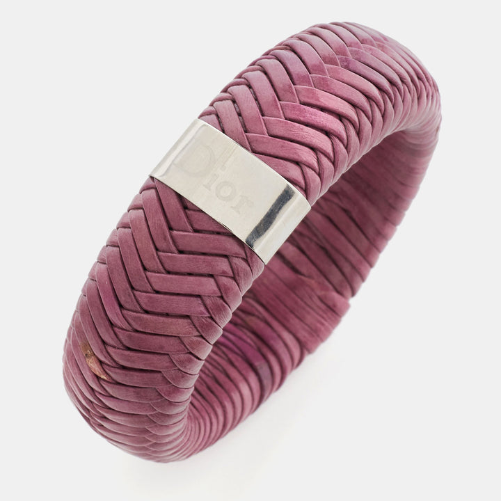 Top quality Dior Leather Silver Tone Wide Bracelet