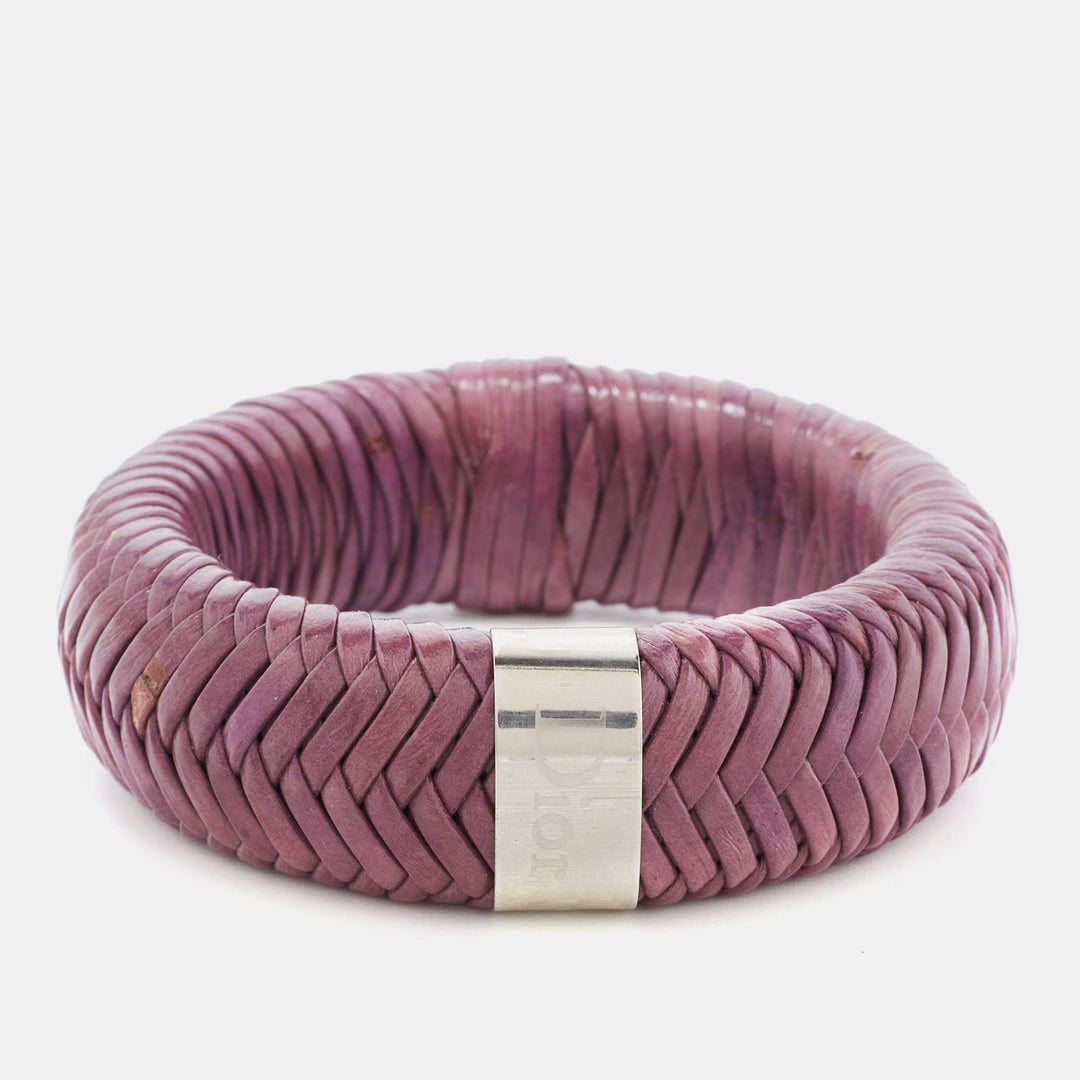 Top quality Dior Leather Silver Tone Wide Bracelet