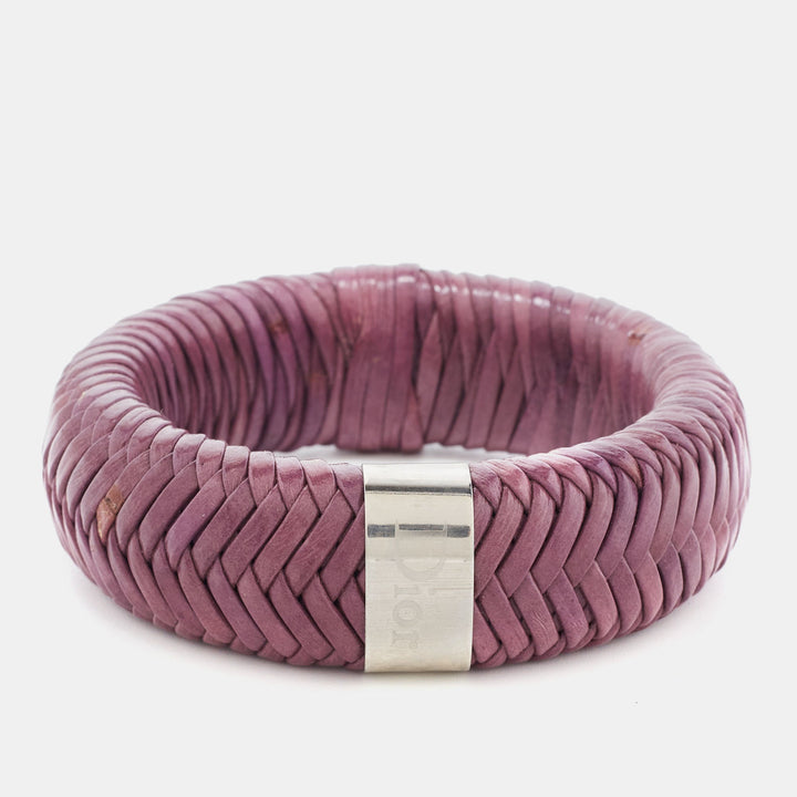 Top quality Dior Leather Silver Tone Wide Bracelet