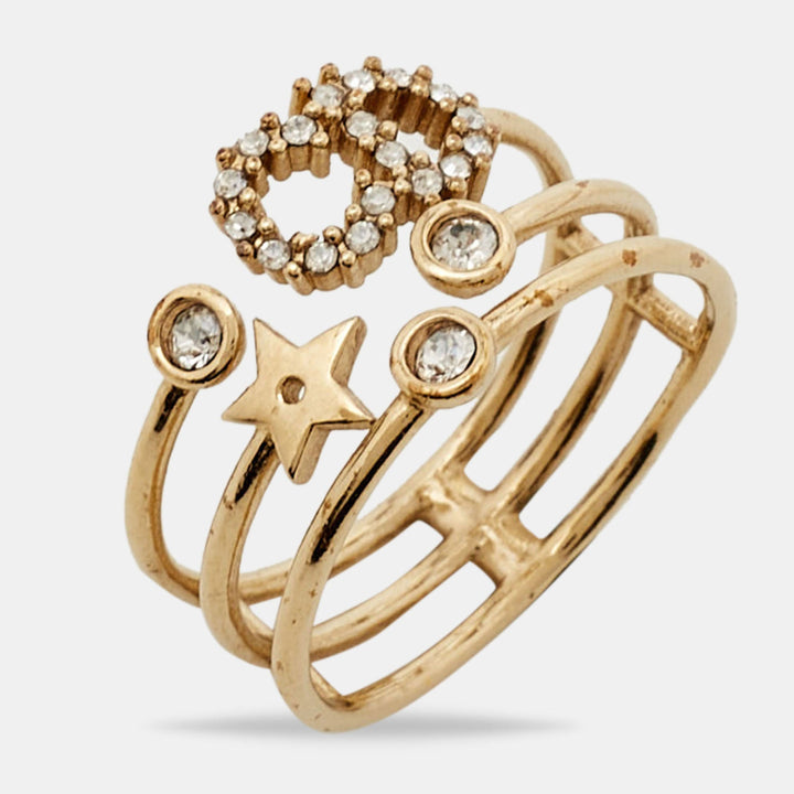 Top quality Dior CD Crystals Gold Tone Metal Ring Size 54