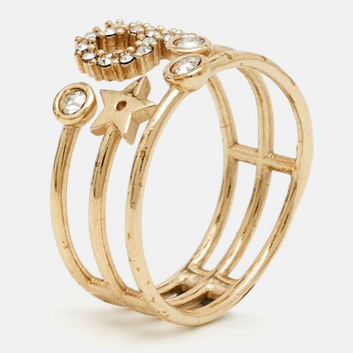 Top quality Dior CD Crystals Gold Tone Metal Ring Size 54