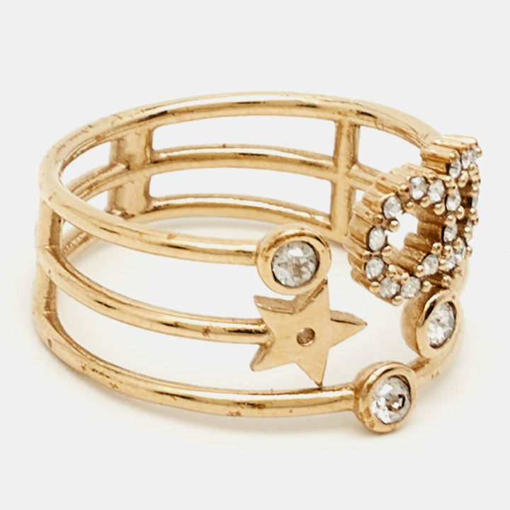 Top quality Dior CD Crystals Gold Tone Metal Ring Size 54