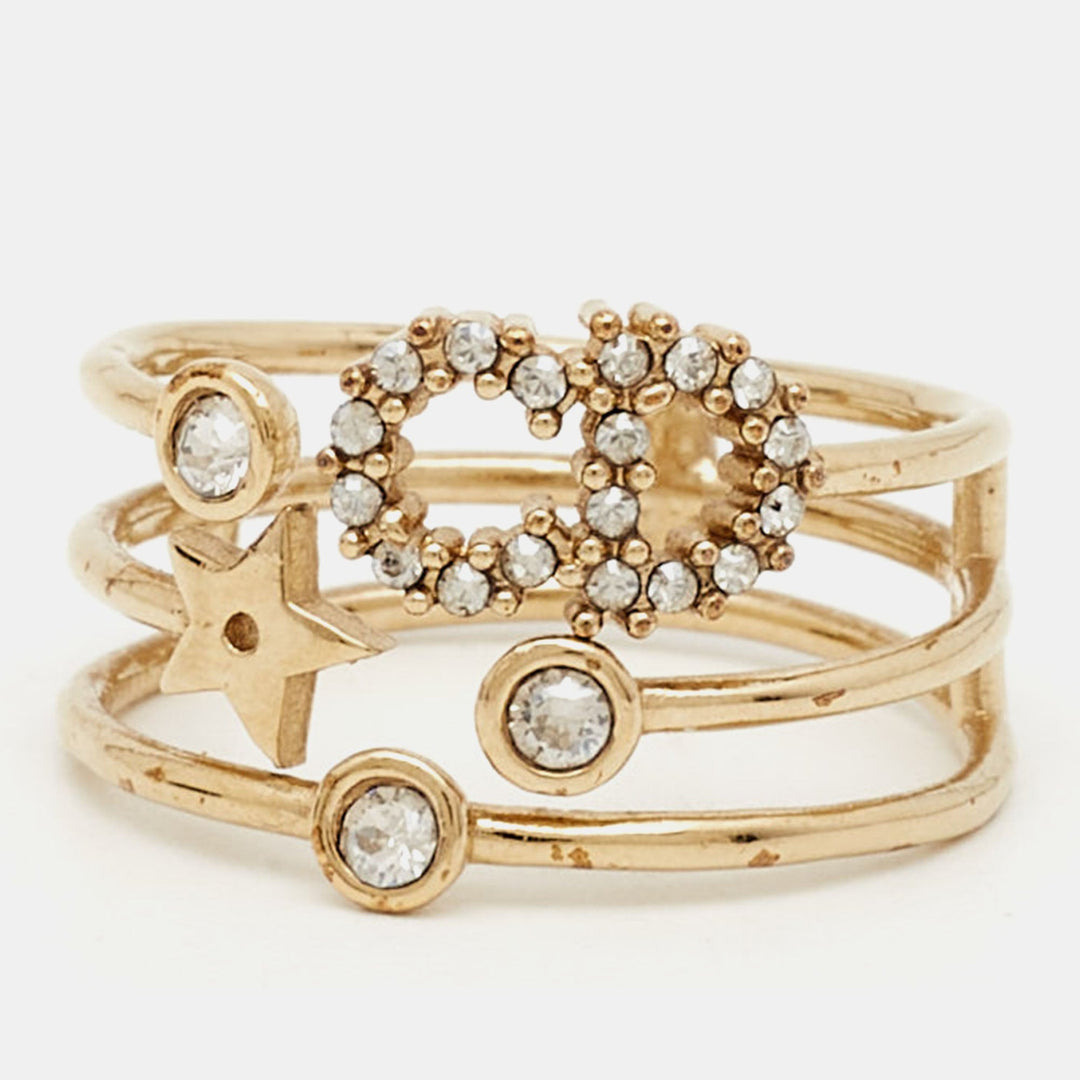 Top quality Dior CD Crystals Gold Tone Metal Ring Size 54