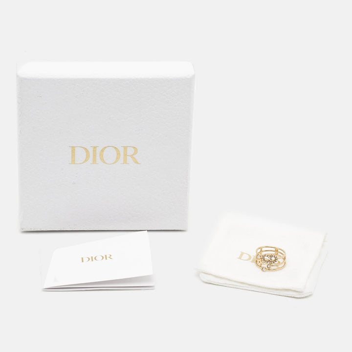 Top quality Dior CD Crystals Gold Tone Metal Ring Size 54