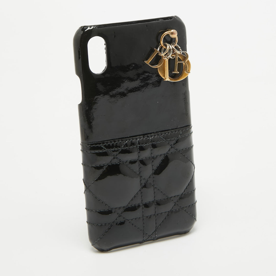 Top quality Dior Black Cannage Patent Leather iPhone XS Max Cover
