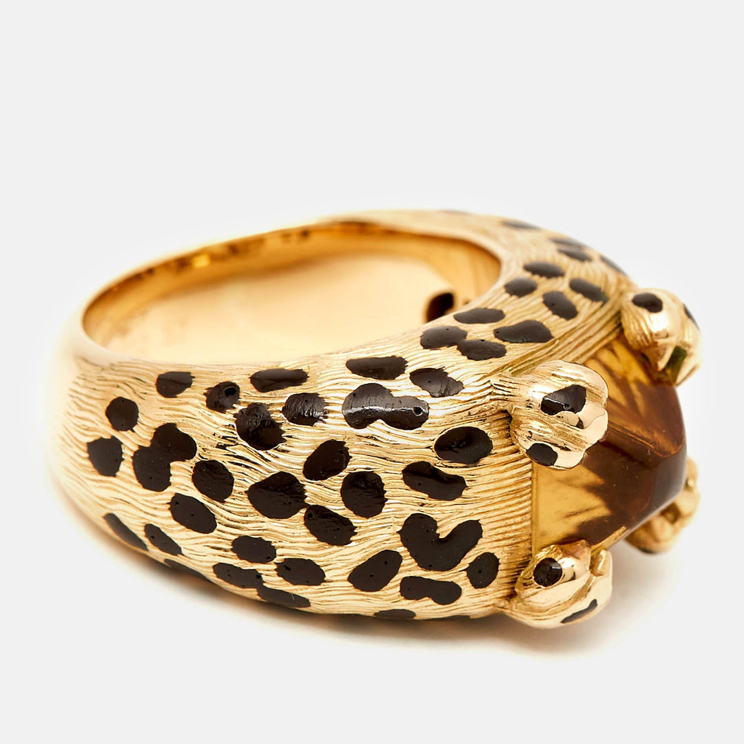 Top quality Dior Leopard Citrine Lacquer 18k Yellow Gold Ring Size 52