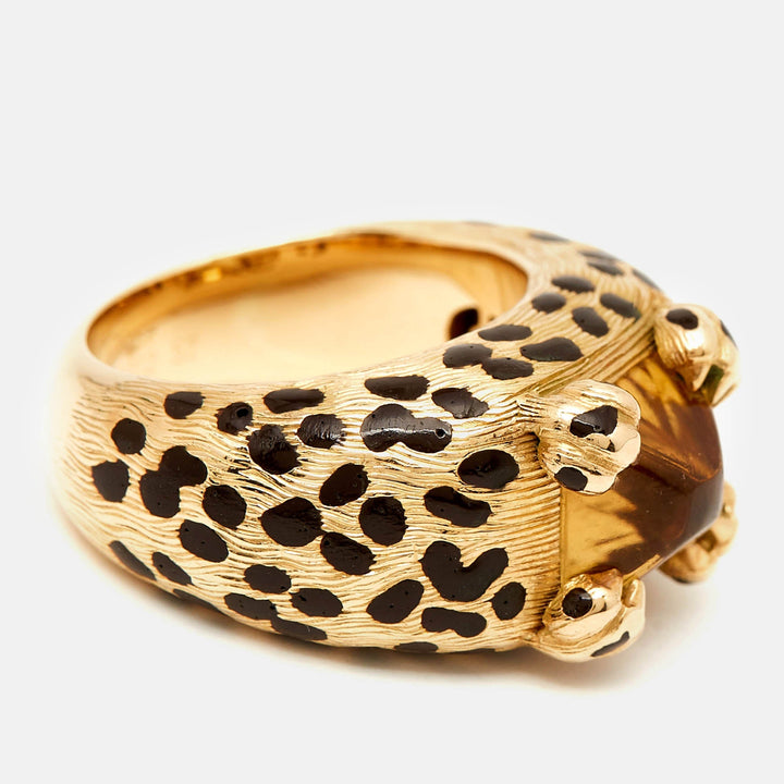 Top quality Dior Leopard Citrine Lacquer 18k Yellow Gold Ring Size 52