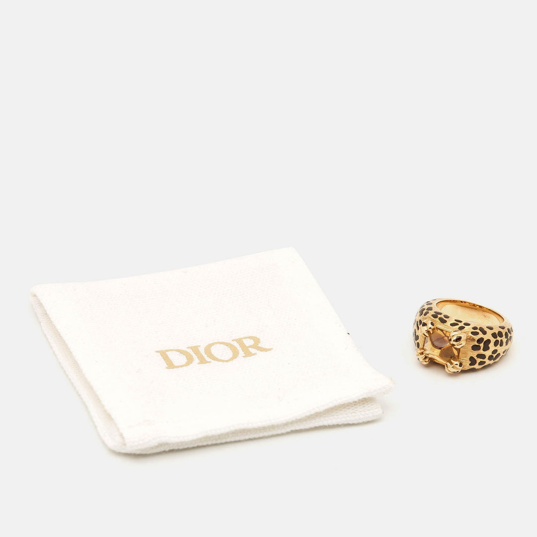 Top quality Dior Leopard Citrine Lacquer 18k Yellow Gold Ring Size 52
