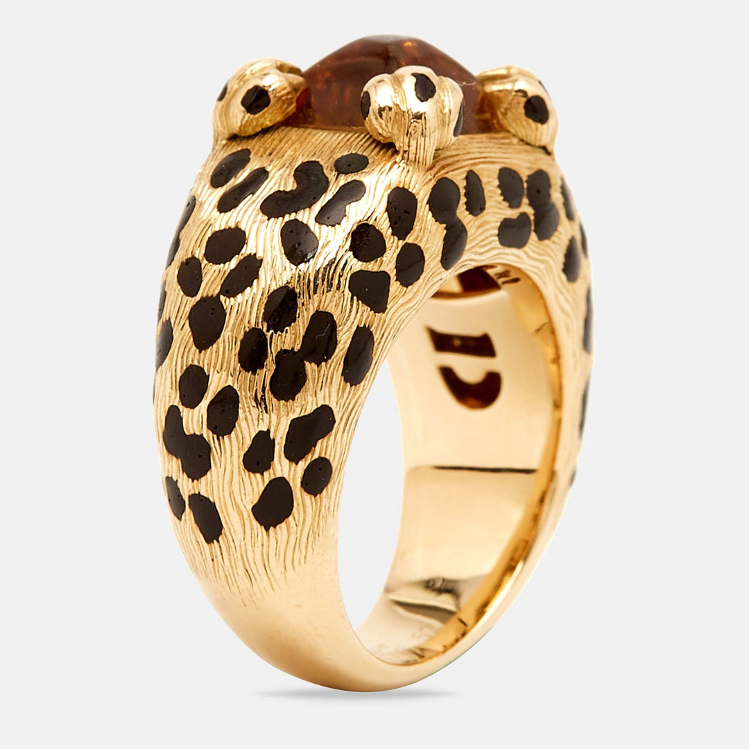 Top quality Dior Leopard Citrine Lacquer 18k Yellow Gold Ring Size 52