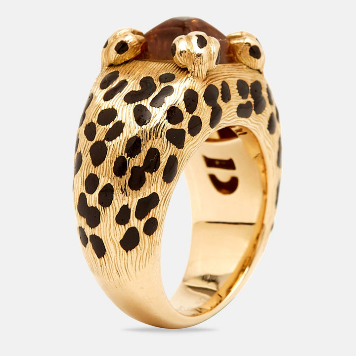 Top quality Dior Leopard Citrine Lacquer 18k Yellow Gold Ring Size 52