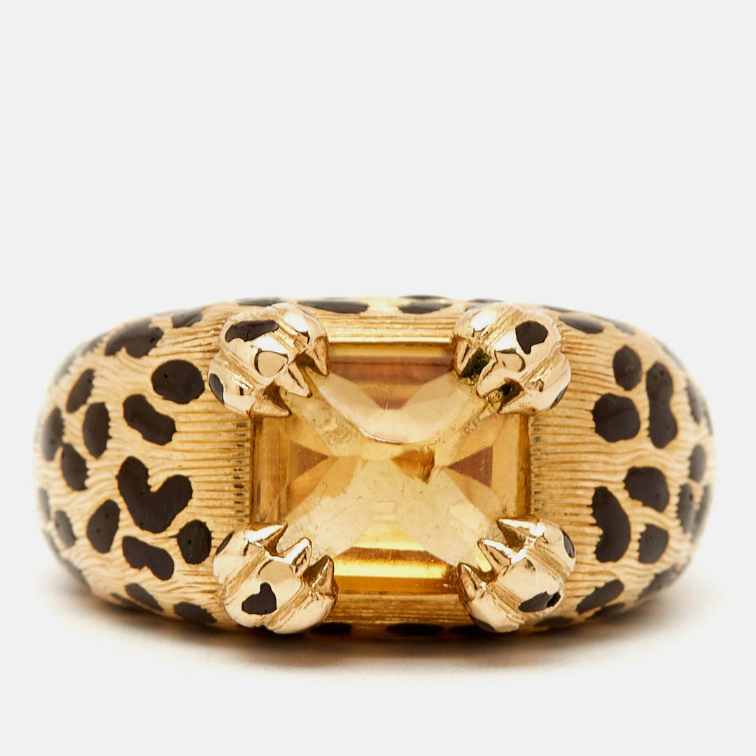 Top quality Dior Leopard Citrine Lacquer 18k Yellow Gold Ring Size 52