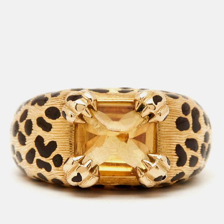 Top quality Dior Leopard Citrine Lacquer 18k Yellow Gold Ring Size 52