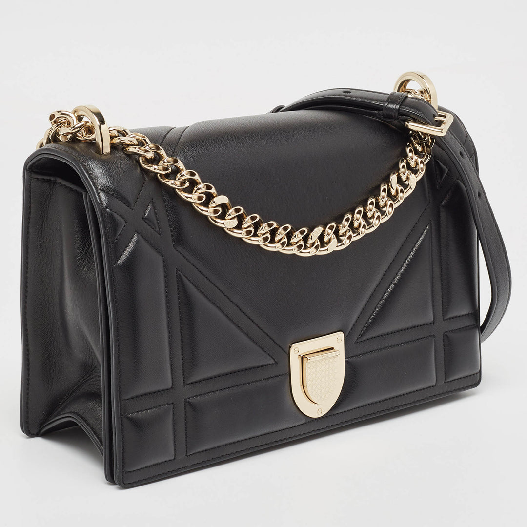 Top quality Dior Black Leather Medium ama Flap Shoulder Bag