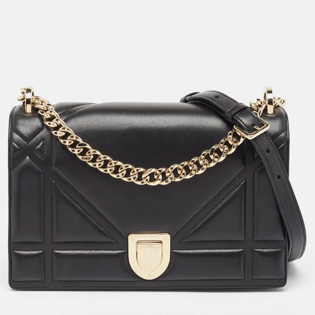 Top quality Dior Black Leather Medium ama Flap Shoulder Bag