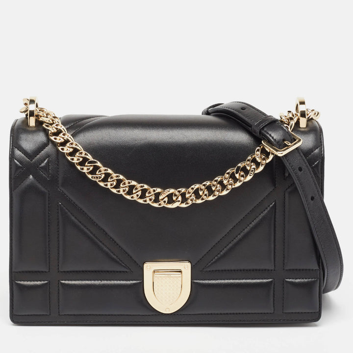 Top quality Dior Black Leather Medium ama Flap Shoulder Bag