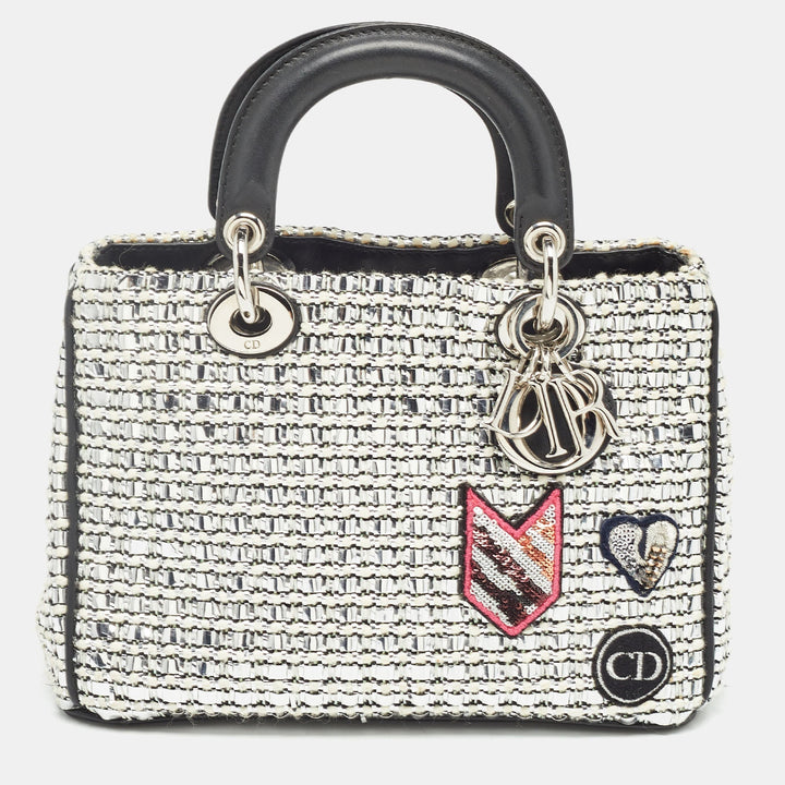 Top quality Dior Black/Silver Tweed and Leather Small issimo Patch Tote