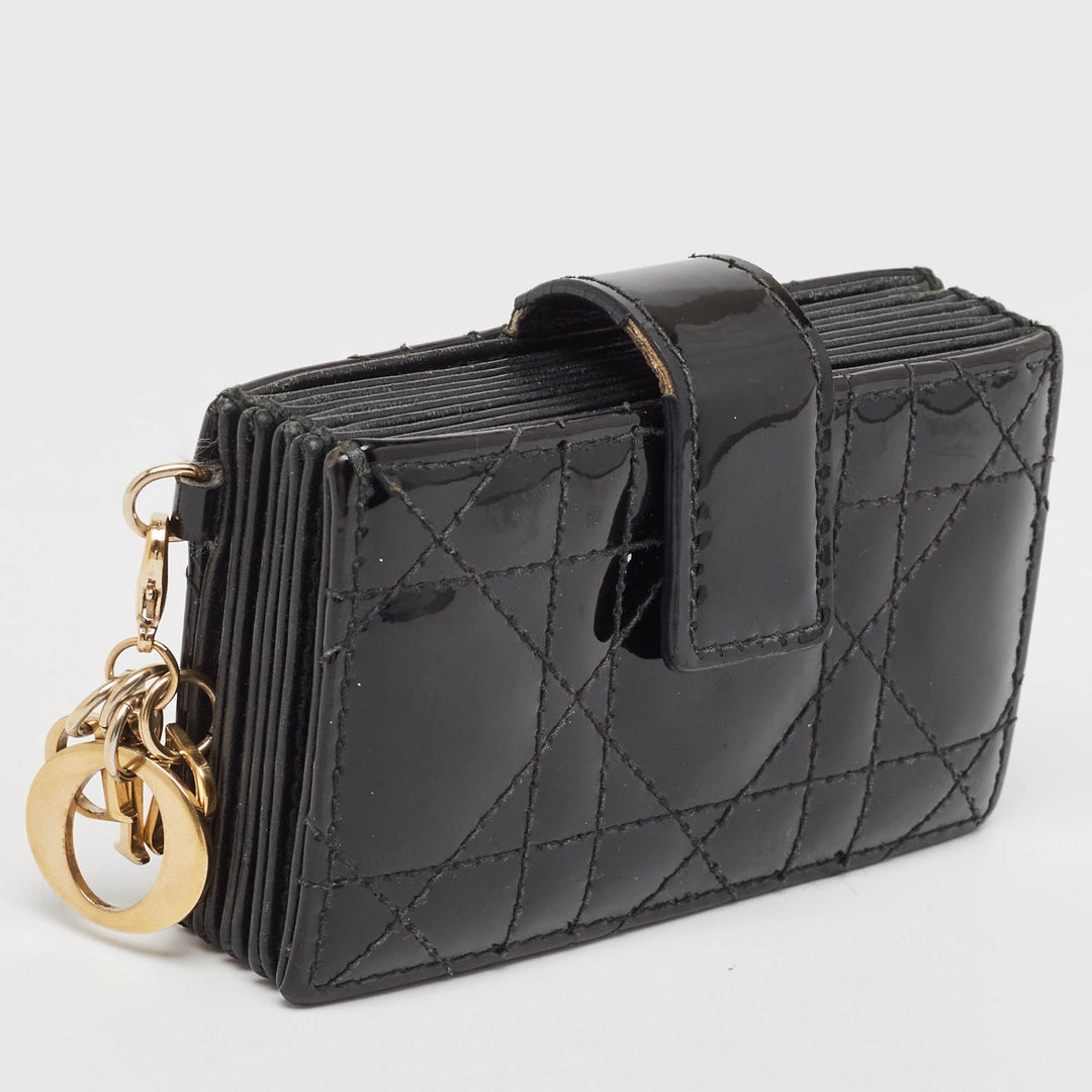 Top quality Dior Black Cannage Patent Leather Lady  5 Gusset Card Holder