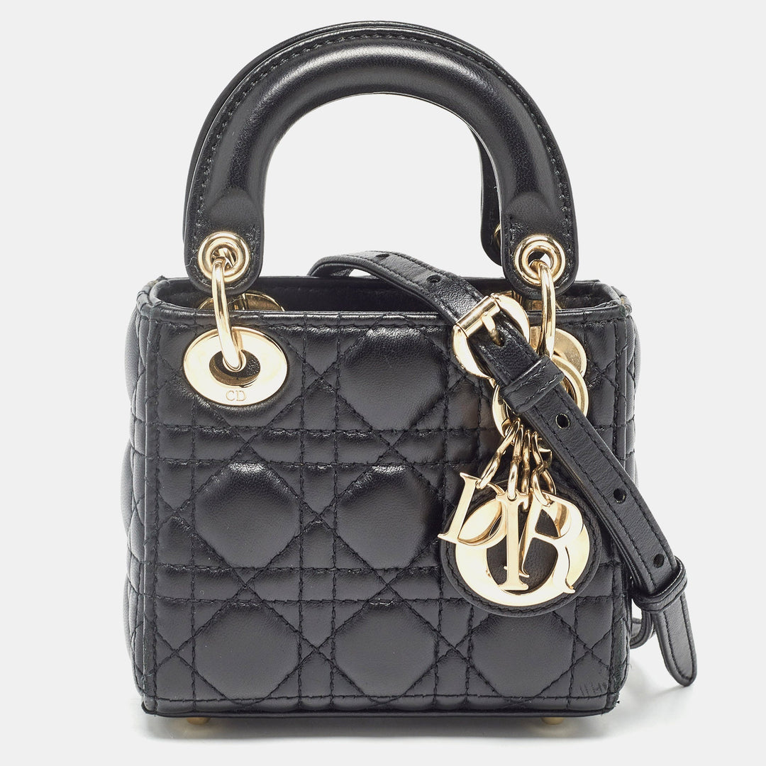 Top quality Dior Black Cannage Leather Micro Lady  Tote