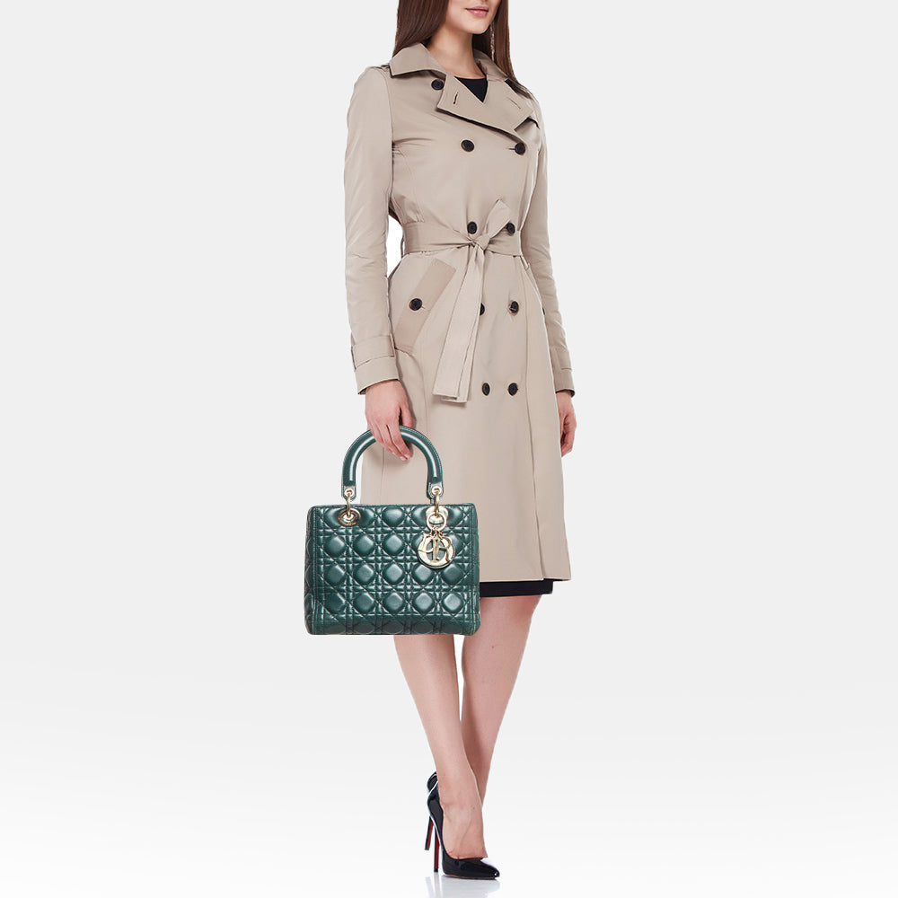 Top quality Dior Green Cannage Leather Medium Lady  Tote
