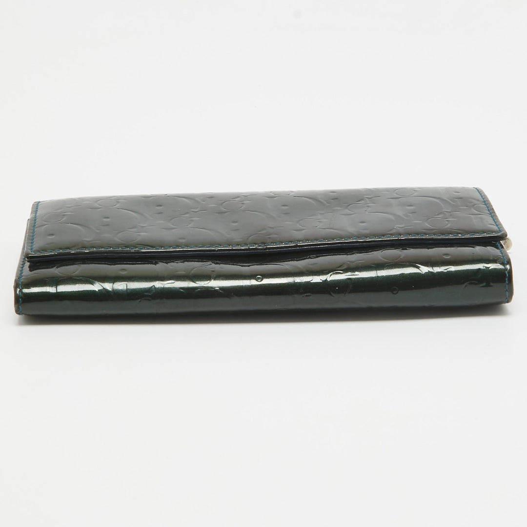 Top quality Dior Green Oblique Embossed Patent Leather Continental Flap Wallet