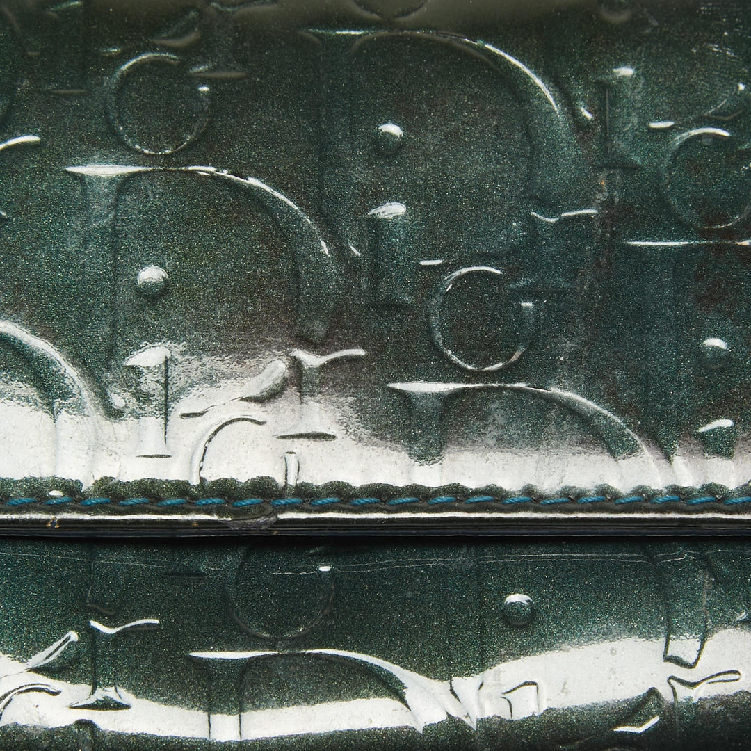 Top quality Dior Green Oblique Embossed Patent Leather Continental Flap Wallet