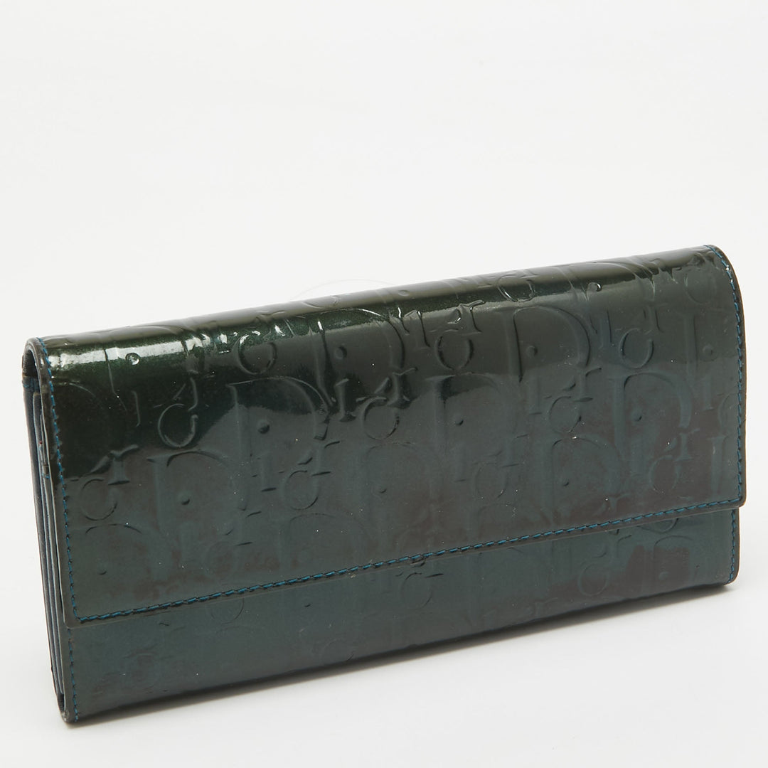 Top quality Dior Green Oblique Embossed Patent Leather Continental Flap Wallet