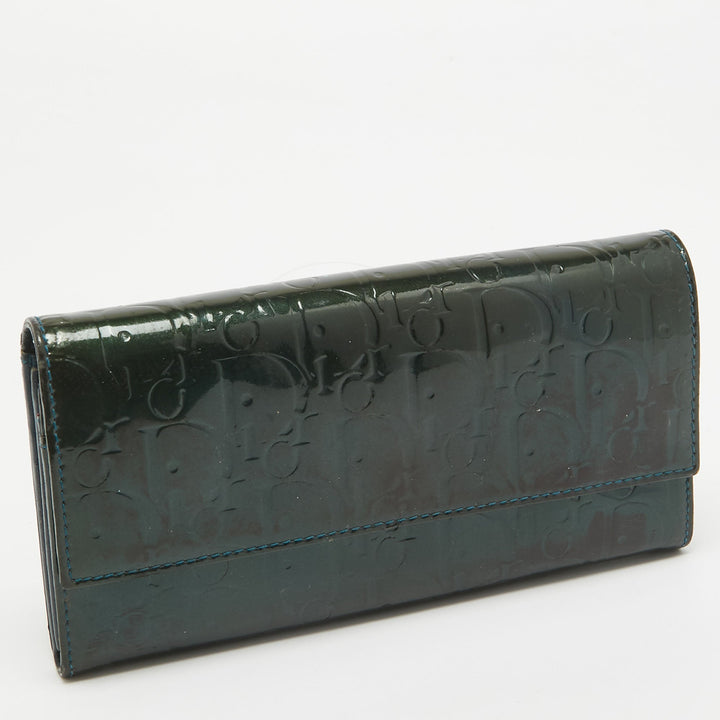Top quality Dior Green Oblique Embossed Patent Leather Continental Flap Wallet