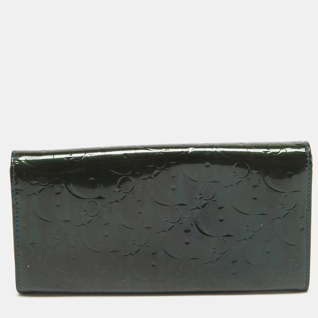 Top quality Dior Green Oblique Embossed Patent Leather Continental Flap Wallet