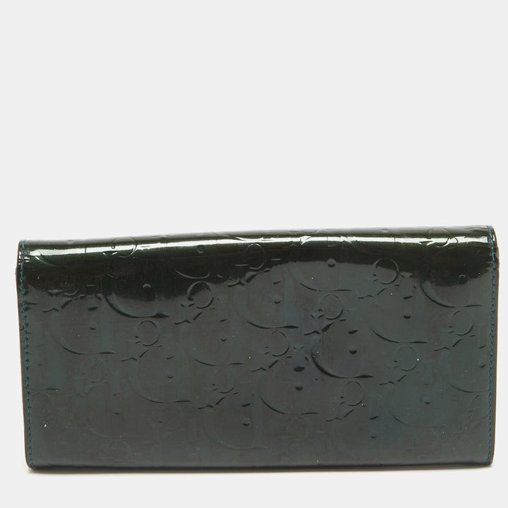 Top quality Dior Green Oblique Embossed Patent Leather Continental Flap Wallet