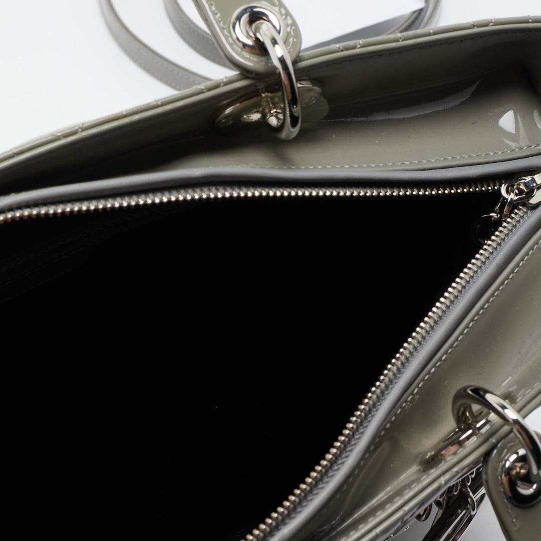Top quality Dior Grey Cannage Patent Leather Large Lady  Tote