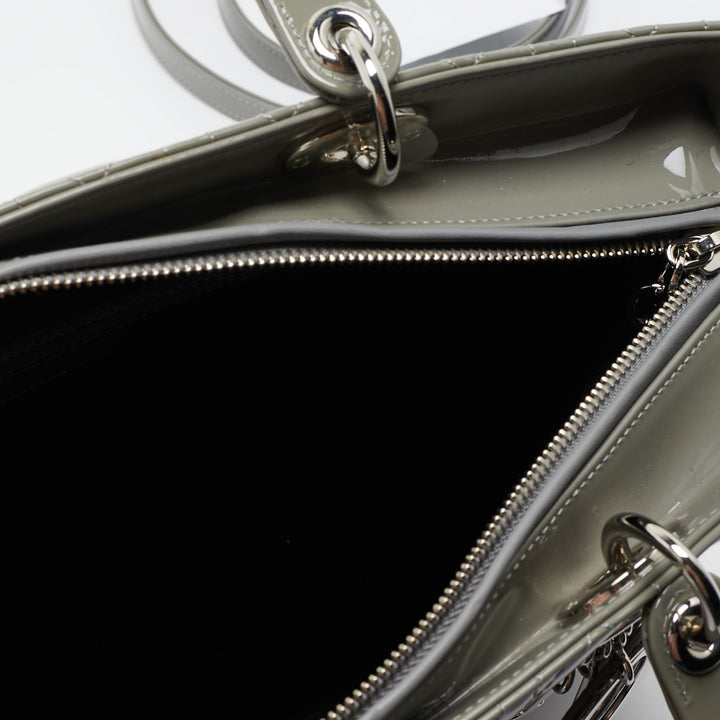 Top quality Dior Grey Cannage Patent Leather Large Lady  Tote