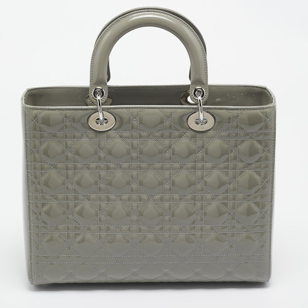 Top quality Dior Grey Cannage Patent Leather Large Lady  Tote
