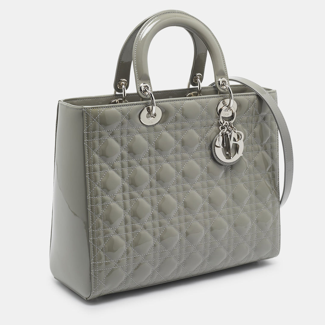 Top quality Dior Grey Cannage Patent Leather Large Lady  Tote
