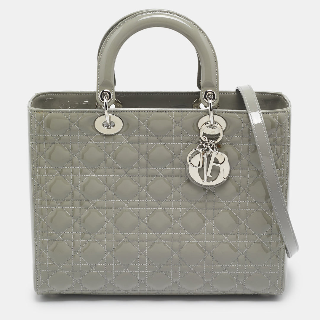 Top quality Dior Grey Cannage Patent Leather Large Lady  Tote