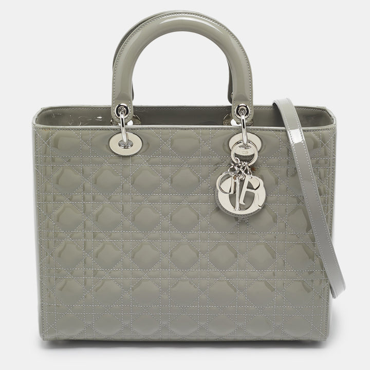 Top quality Dior Grey Cannage Patent Leather Large Lady  Tote