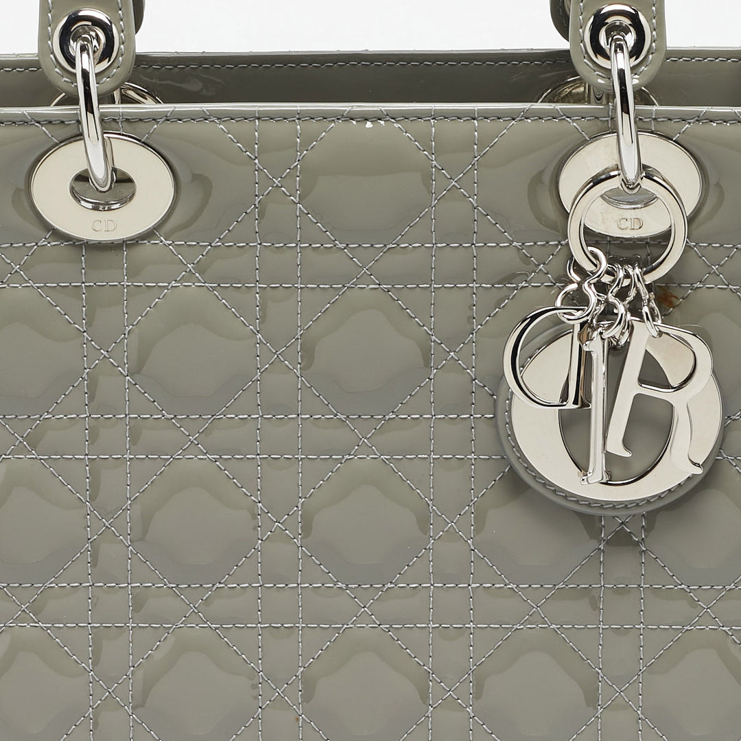 Top quality Dior Grey Cannage Patent Leather Large Lady  Tote