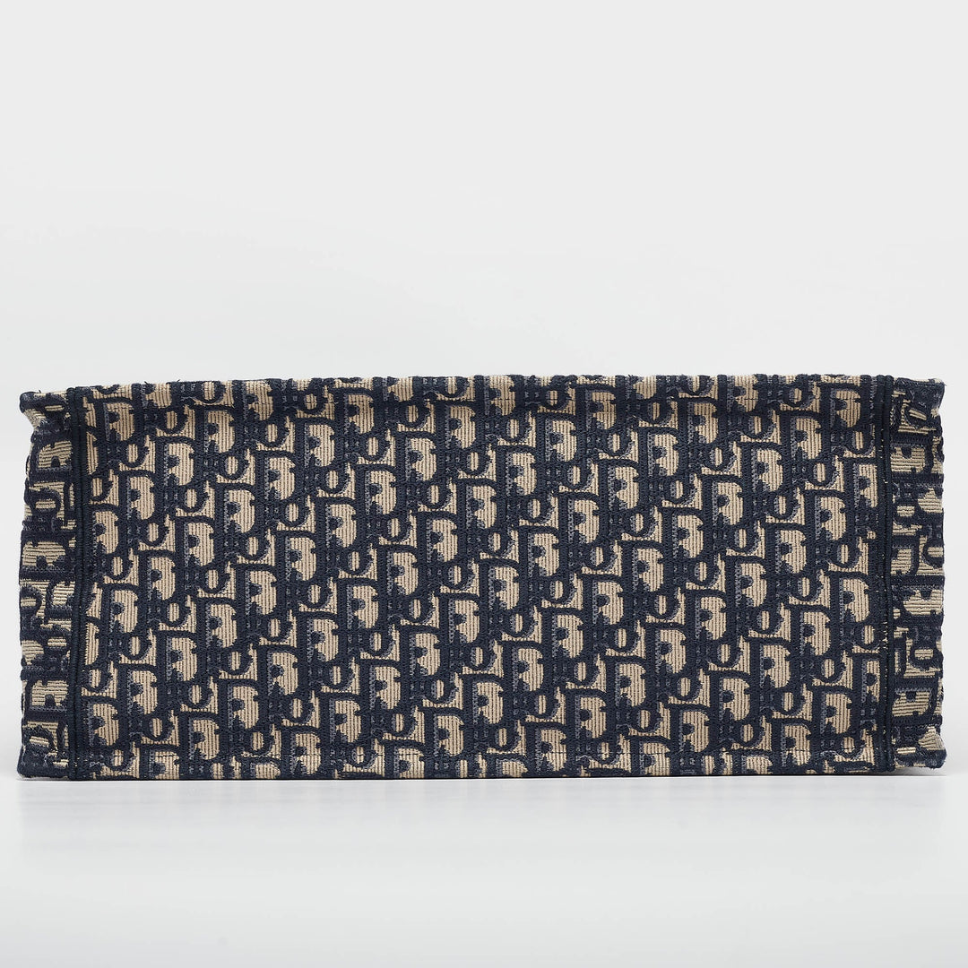 Top quality Dior Navy Blue Oblique Embroidered Canvas Large Book Tote