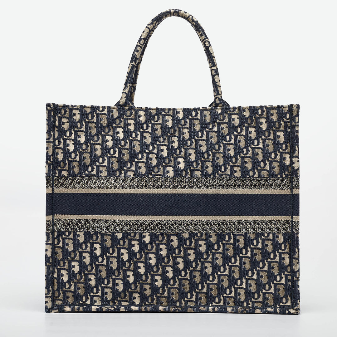 Top quality Dior Navy Blue Oblique Embroidered Canvas Large Book Tote