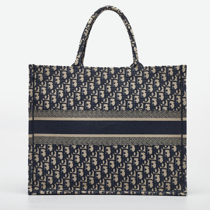 Top quality Dior Navy Blue Oblique Embroidered Canvas Large Book Tote