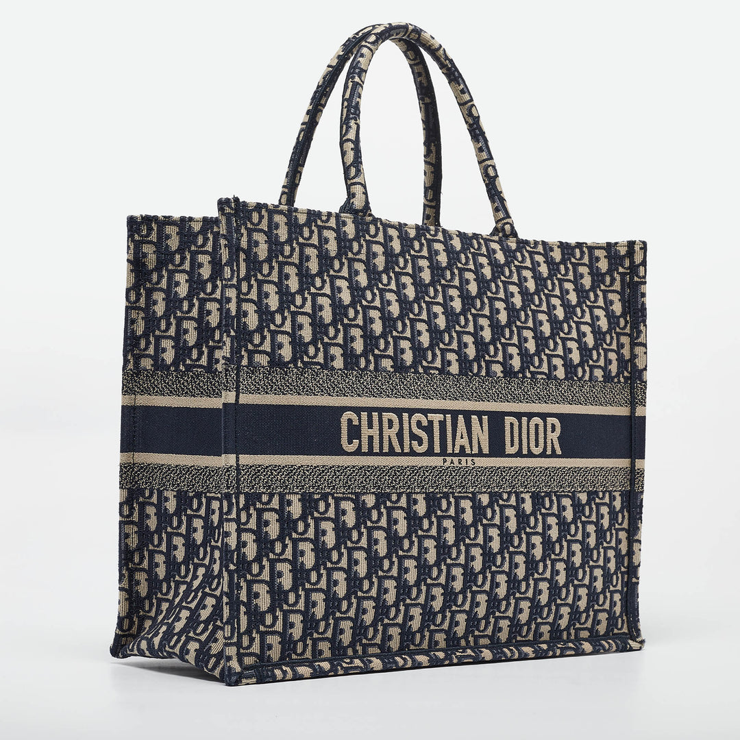 Top quality Dior Navy Blue Oblique Embroidered Canvas Large Book Tote