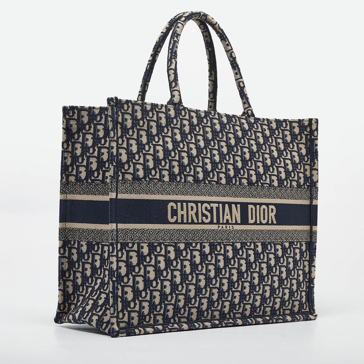 Top quality Dior Navy Blue Oblique Embroidered Canvas Large Book Tote