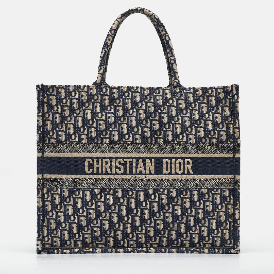 Top quality Dior Navy Blue Oblique Embroidered Canvas Large Book Tote