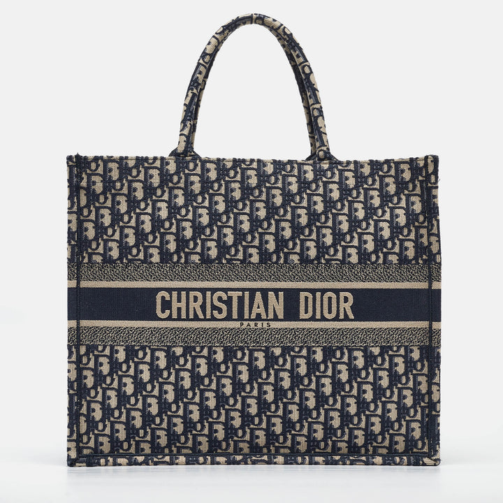 Top quality Dior Navy Blue Oblique Embroidered Canvas Large Book Tote
