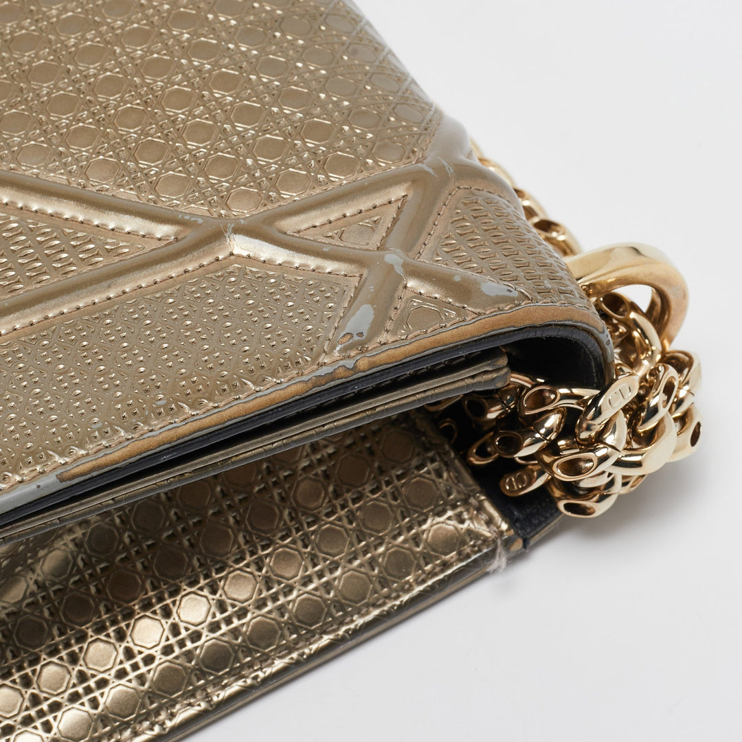 Top quality Dior Gold Microcannage Patent Leather Medium ama Shoulder Bag