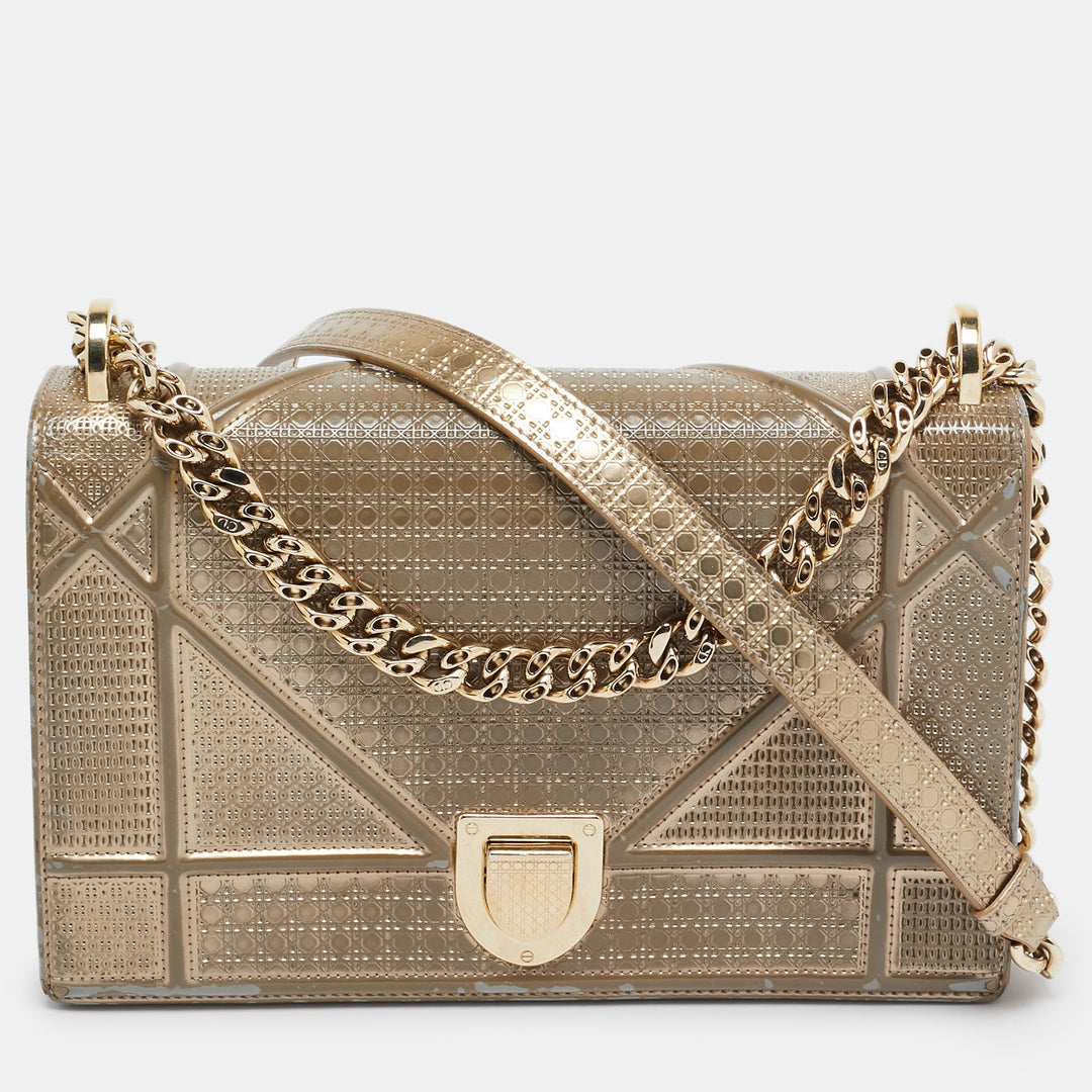 Top quality Dior Gold Microcannage Patent Leather Medium ama Shoulder Bag