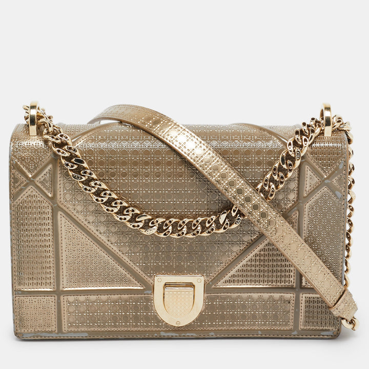 Top quality Dior Gold Microcannage Patent Leather Medium ama Shoulder Bag