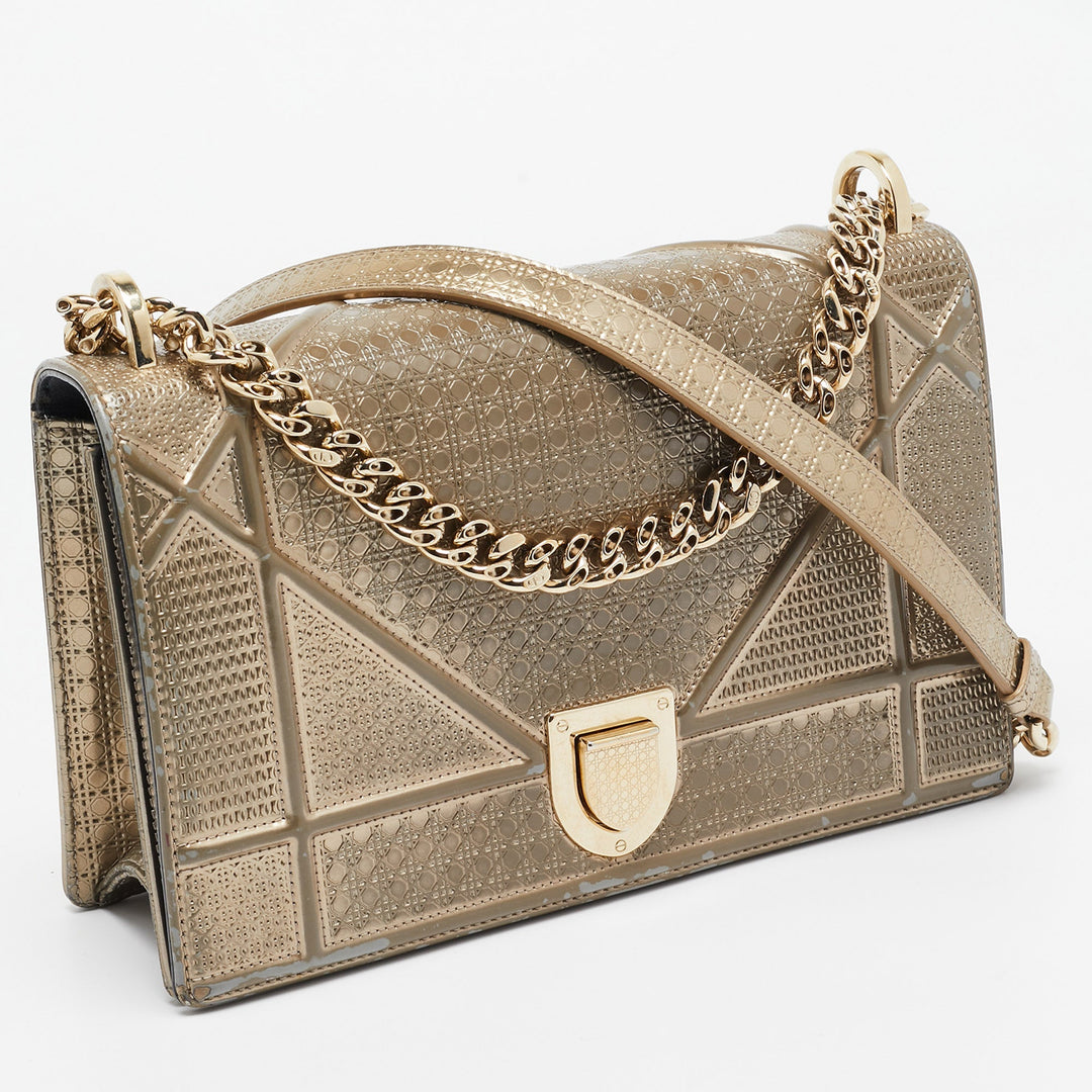 Top quality Dior Gold Microcannage Patent Leather Medium ama Shoulder Bag