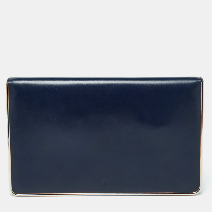 Top quality Dior Blue Leather Metal Flap Clutch