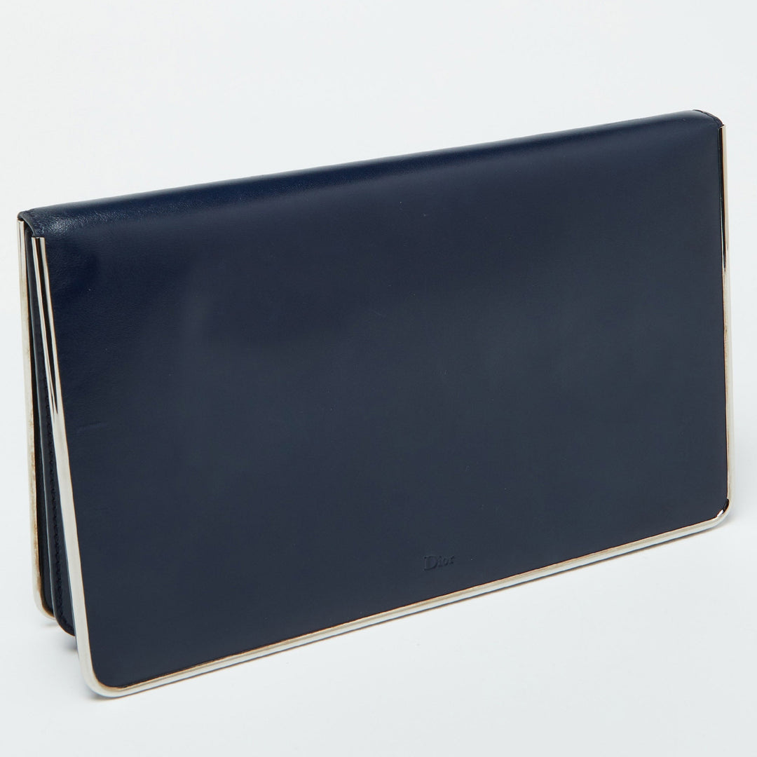 Top quality Dior Blue Leather Metal Flap Clutch