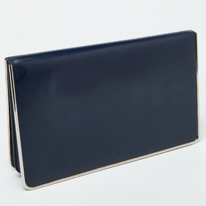 Top quality Dior Blue Leather Metal Flap Clutch